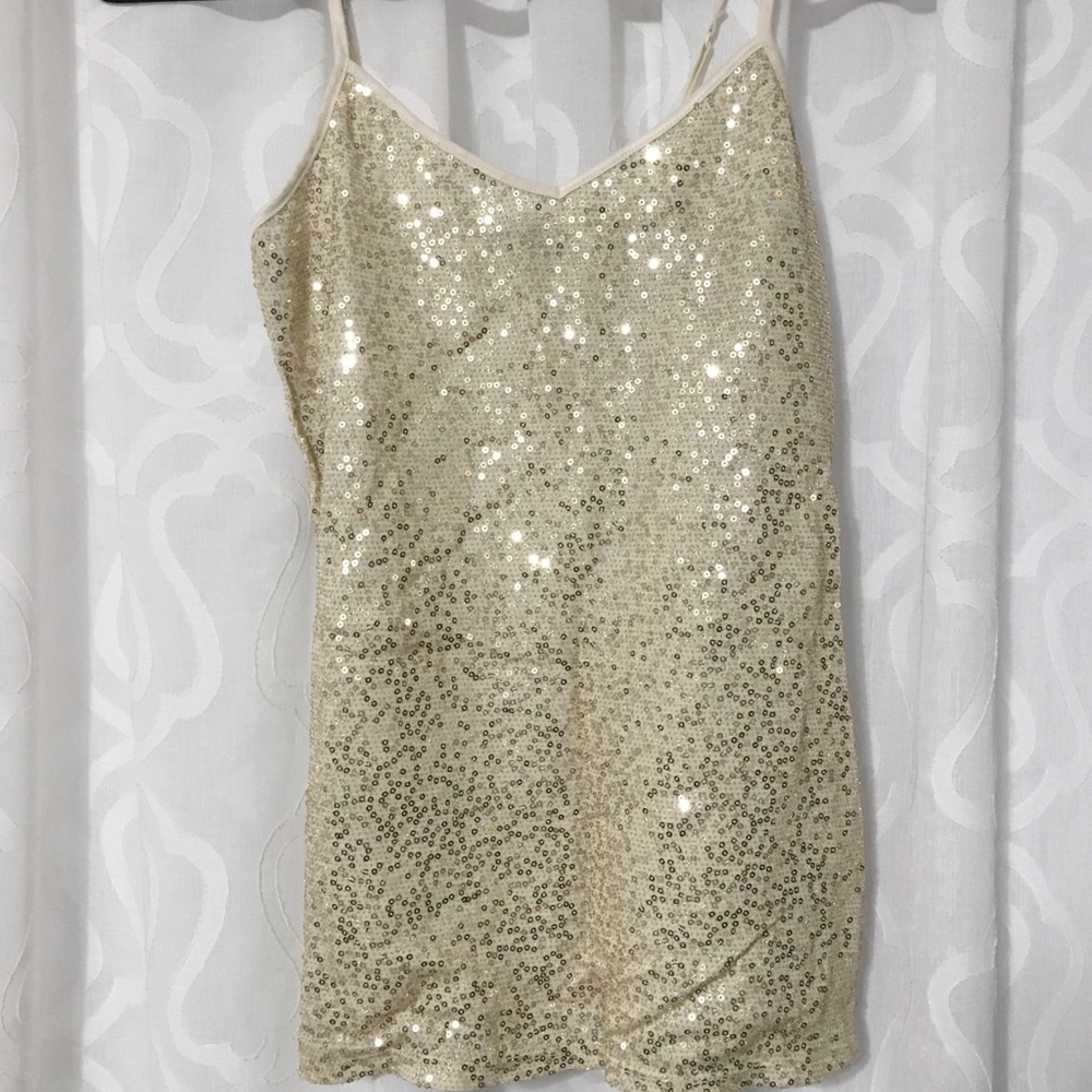 Express Y2K Gold Sequin V Neck Cami XS